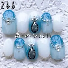266番♪ネイルチップ シルバーアクセサリー天然石大理石クロス青個性派ニュアンス