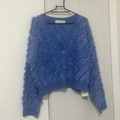 Ray BEAMS カットジャカード フリンジ Vネック カーディガン ブルーのサムネイル