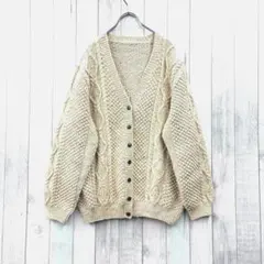 古着　フィッシャーマンニット　セーター　カーディガン　アンティーク　ボタン　美品