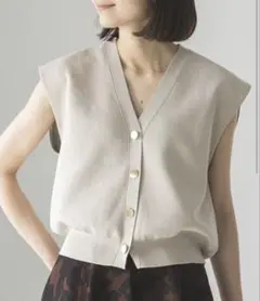 NOBLE CO/PEニットベスト ベージュ系 F相当 金ボタン Vネック