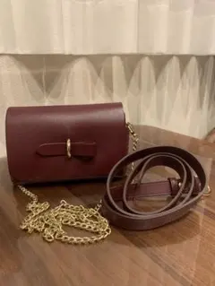 ミニショルダーバッグ 本革 ワインレッド チェーン 高見え 小さめ レディース