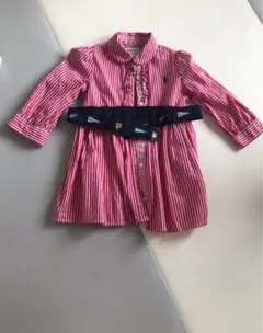 Ralph Lauren 赤と白のストライプ フリル付きワンピース ベルト付き