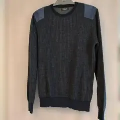 ZARA MAN ダークブルー ニットセーター 肩パッチ付き