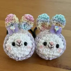 あみぐるみヘアゴム♡うす紫のレインボーずきんうさぎちゃん♡ハンドメイド