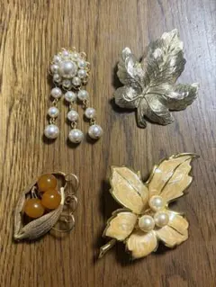 ヴィンテージ風パール装飾ブローチ　4点セット