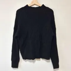 美品 黒 ブラック長袖 ニット セーター 厚手 立体的 定番 無地 シンプル