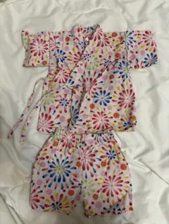 美品　カラフル 花火柄 甚平 90cm