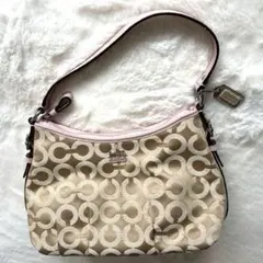 コーチ　アクセサリーポーチ　キャンバス　ワンショルダー　シグネチャー　ピンク