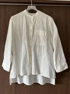 ホワイト リネン100% シャツ 長袖