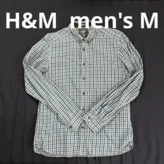 H&M チェックシャツ　メンズM ボタンダウン　長袖　ギンガム　紺　ベージュ　青