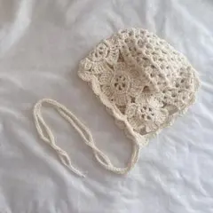 【ハンドメイド・完成品】ボンネット　バラボネット　コットン　綿　お花　編み物