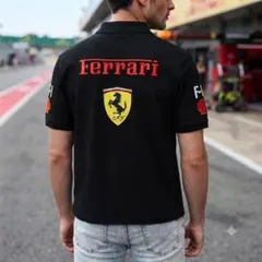 【美品】Ferrari フェラーリ F1 ポロシャツ ブラック 刺繍ロゴ Mのサムネイル