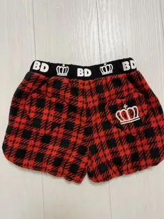 中古　babydoll 100cmクラウン刺繍 秋冬用半ズボン 赤黒チェック
