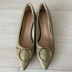 オリーブグリーン ポインテッドトゥパンプス 38