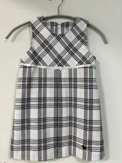 110 pom ponette チェック柄 ノースリーブワンピース ホワイト