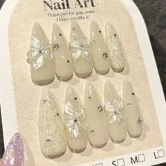 ネイルチップ うる艶 花嫁ネイル レース 夏 ホワイト ちゅるん リボン