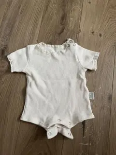 アイボリー リブ編みロンパース 韓国ベビー　66cm