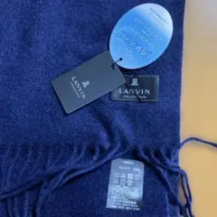 LANVIN ネイビー マフラー 100%カシミヤフリンジ付きのサムネイル