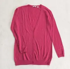 ユニクロ UNIQLO ウール100%ニットカーディガン M ピンクレッド