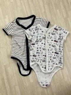 半袖ロンパース2点セット ストライプ・車プリント