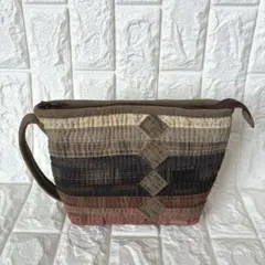 パッチワークポーチ ブラウン系 一点物 ハンドメイド