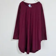 大きいサイズ L チュニック カットソー ボルドー ドット 体型カバー 長袖