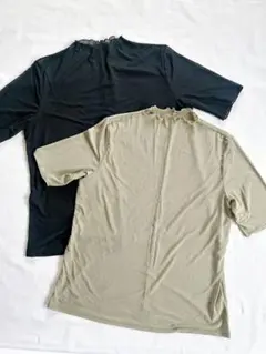 美品　GUシアーT（5分袖）シースルーカットソー カーキ　黒2枚セット