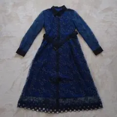 ネイビー レース ワンピース 長袖