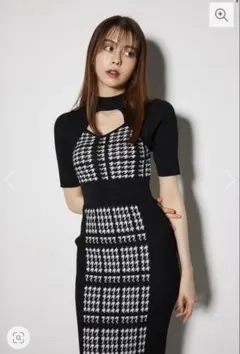 限定値下げ　美品⭐︎rienda 2WAY千鳥パターンタイトニットワンピースのサムネイル