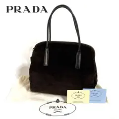 【美品】PRADA スエード レザー ハンドバッグ ブラウン イタリア製