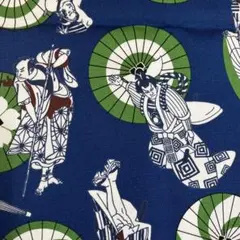 和柄✨紺地✨歌舞伎柄 蛇の目傘 役者✨111×50✨オックス✨生地ハギレ