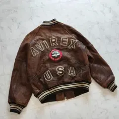 AVIREX レザー ジャケット レッド USA ワッペン - メルカリ