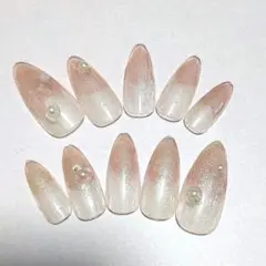現品♡ちゅるん血色マグネットネイル｜ミルクベージュグラデ 韓国風 上品パール