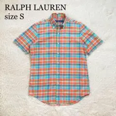 極美品 ポロラルフローレン オックスフォードシャツ 半袖 チェック ポニーロゴ