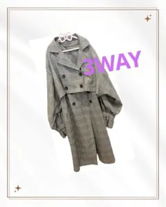 アベイル チェック柄 3WAY ロングコート ショートコート ジレ Lサイズ