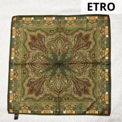 極美品 ETRO エトロ シルク ミニスカーフ ペイズリー カーキ