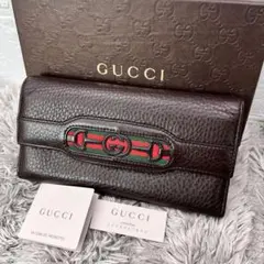 未使用級】GUCCI 長財布 ラウンド GG シマ シェリーライン 型押し 黒