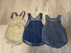 POLO ベビー　オーバーオール デニム　ベージュ　ストライプ3点セット80㎝