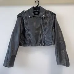 ZARA グレー クロップドレザージャケット