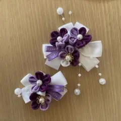 つまみ細工ベビークリップセット紫　お雛祭り　七五三　浴衣　和装