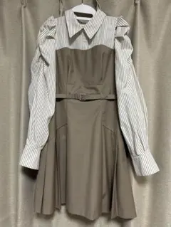 dazzlin 長袖レイヤードシャツミニワンピース Mサイズ ベージュ