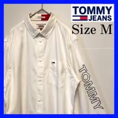 TOMMY JEANS 長袖シャツ 古着 刺繍ビックロゴ 古着 白 M
