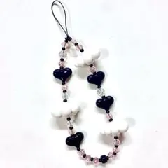 ビーズストラップ 雲 ハートブラック ピンク StringTing