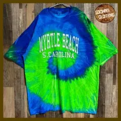 タイダイ 緑 青 マートルビーチ マリン USA製 2XL 古着 半袖 Tシャツ