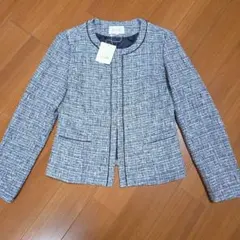 ALPHA CUBIC 　レディースノーカラージャケット　9号　ネイビー　新品のサムネイル
