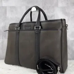 美品 コーチ PVC 2WAY ビジネスバッグ ロゴ型押し ファスナー ブラウン