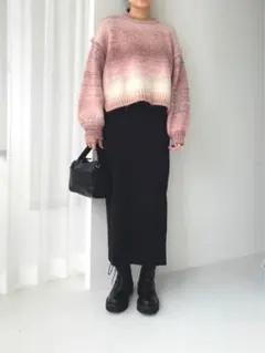 LOWRYS FARM ピンクグラデーションニット M