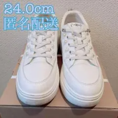 【スニーカー】 ヒール 白 ホワイト パール付き 厚底ソール