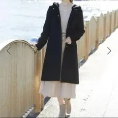 期間限定値下☆新品　ViS　フレンチウール混　ノーカラー　ロングコート　ブラック