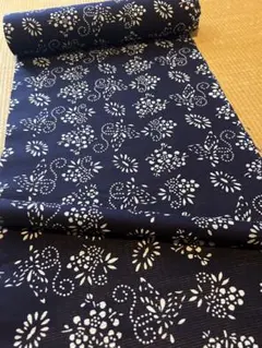しつけ付き 浴衣反物 本染浴衣 綿絽 白 青 紺 花柄 粋 大人 夏着物